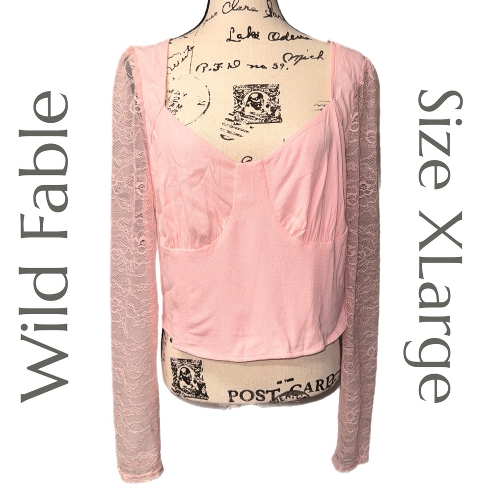 Wild Fable - Light Pink Lace Sleeve Sweetheart Top - Size XLarge